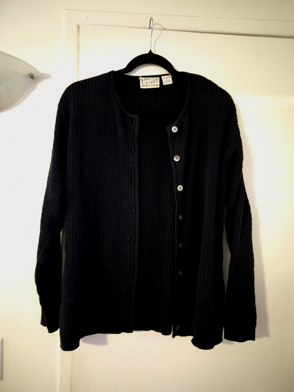 Career Collection Black Ribbed Button-Front Cardigan